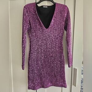 Purple SHOP ART Sequin Long Sleeve Dress